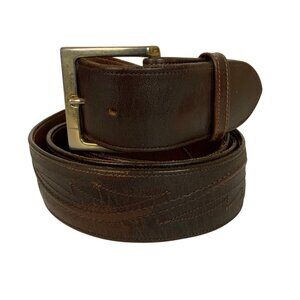 Vintage Lucchese Western Belt Size 48 Brown Leather Distressed Cowboy USA
